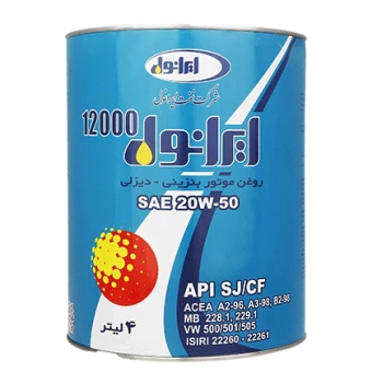 روغن موتور ایرانول 12000 20W50 با حجم 4 لیتر فلزی